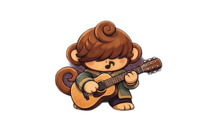 BabySage, the Sage Guitar mascot, playing an acoustic guitar