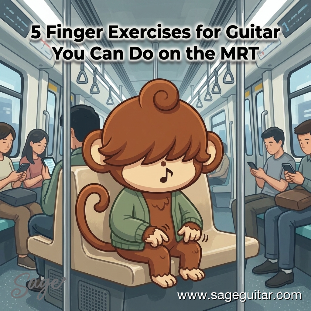 BabySage practising silent finger exercises on an MRT train seat