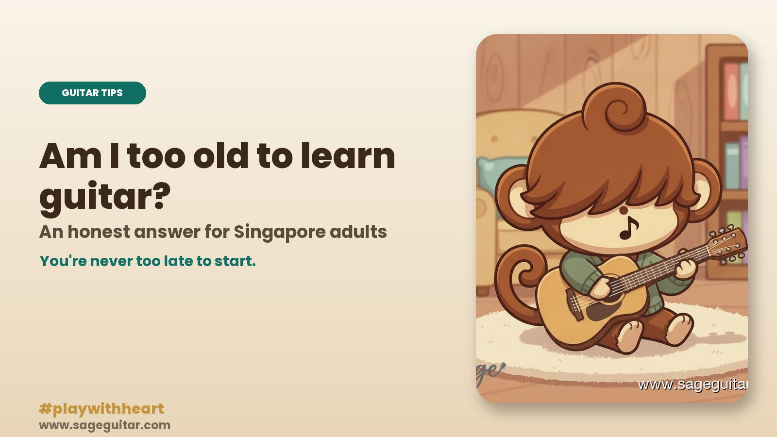 An adult beginner learning acoustic guitar at home in Singapore