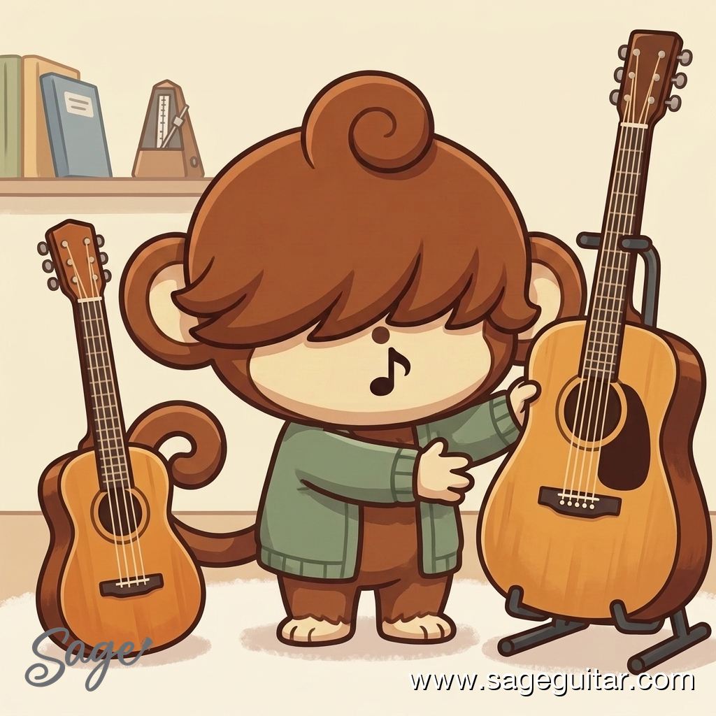 BabySage moving up from a small guitar to a bigger one