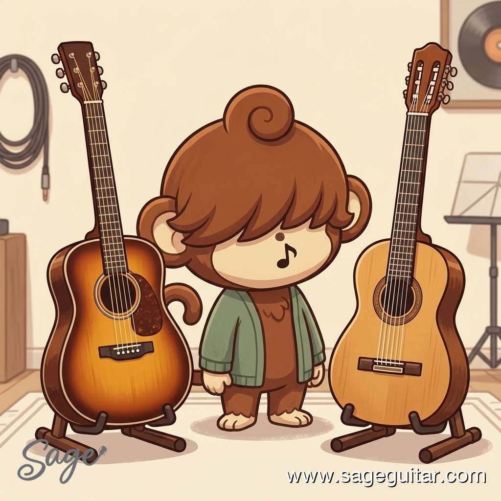 BabySage comparing a steel-string acoustic and a nylon classical guitar