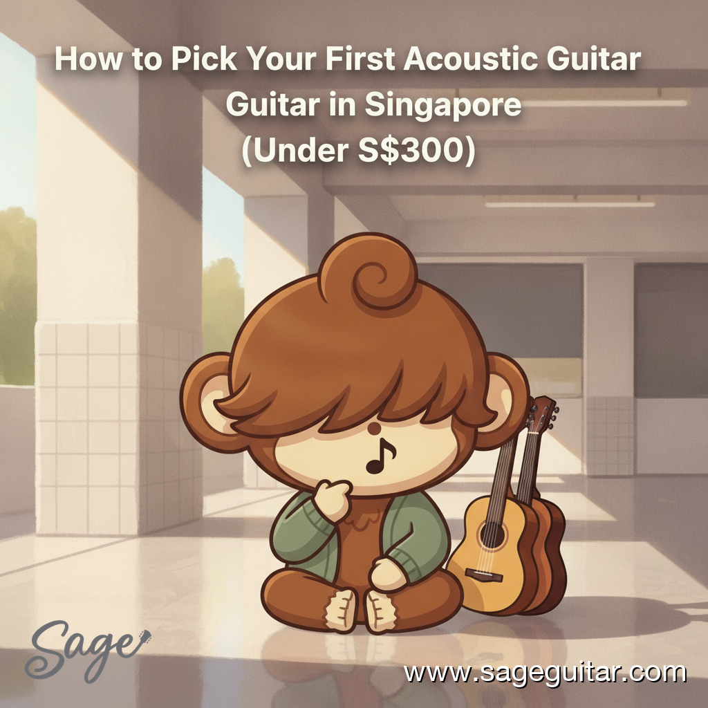 BabySage sitting on an HDB void deck considering his first acoustic guitar