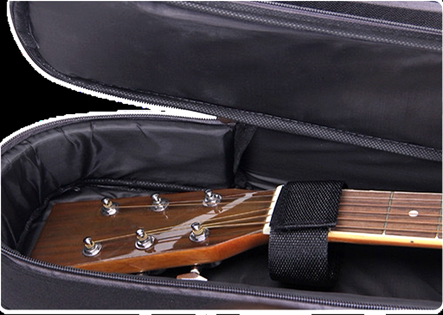 Padded interior of the Sage 36 inch gig bag with a guitar inside